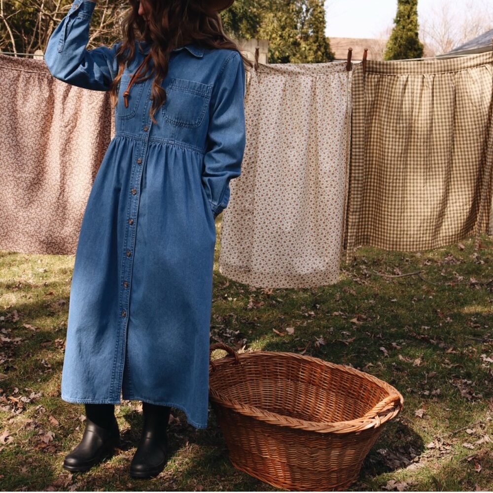 Vintage Blue Denim Midi Dress FADS